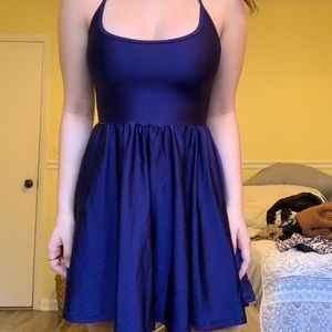 AMERICAN APPAREL ROYAL BLUE SILKY TIE SKATER DRESS